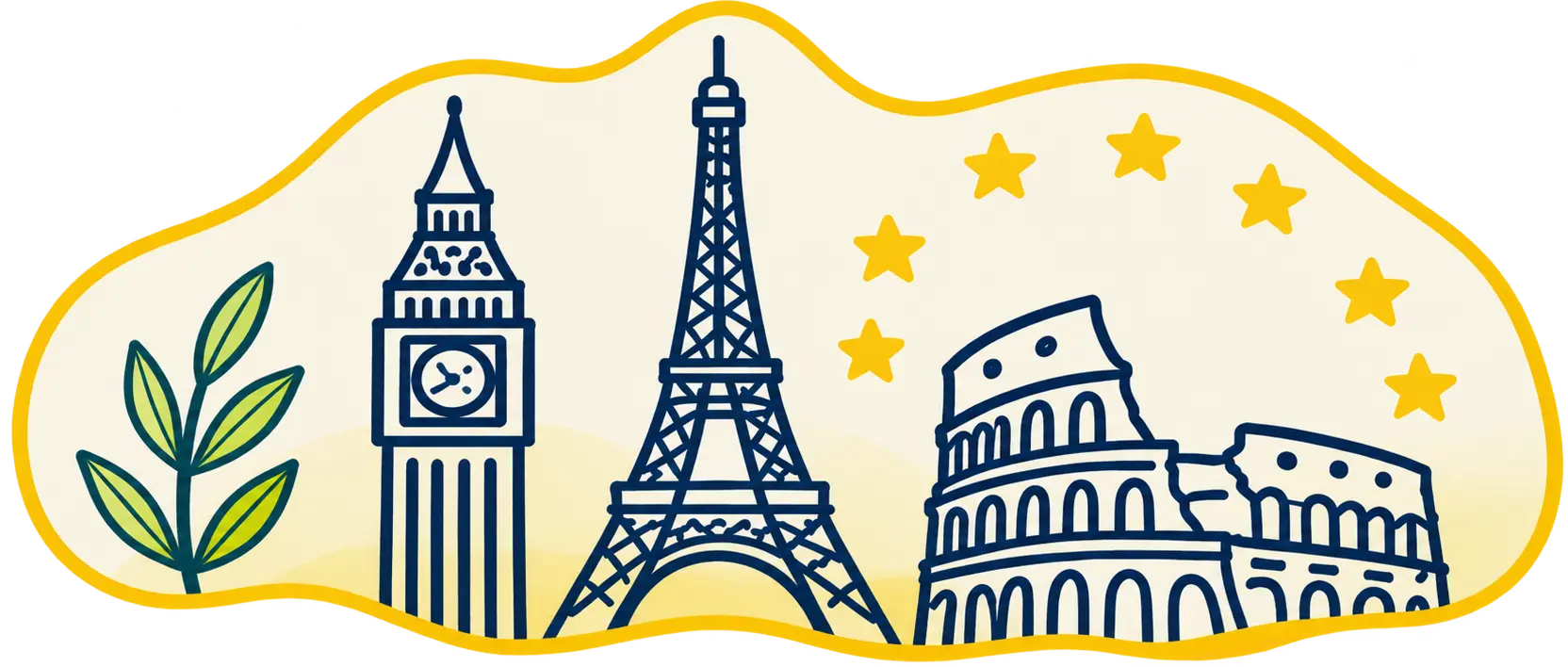 Big Ben, Eiffel Tower and Colosseum with a Better Grades Brighter Future badge