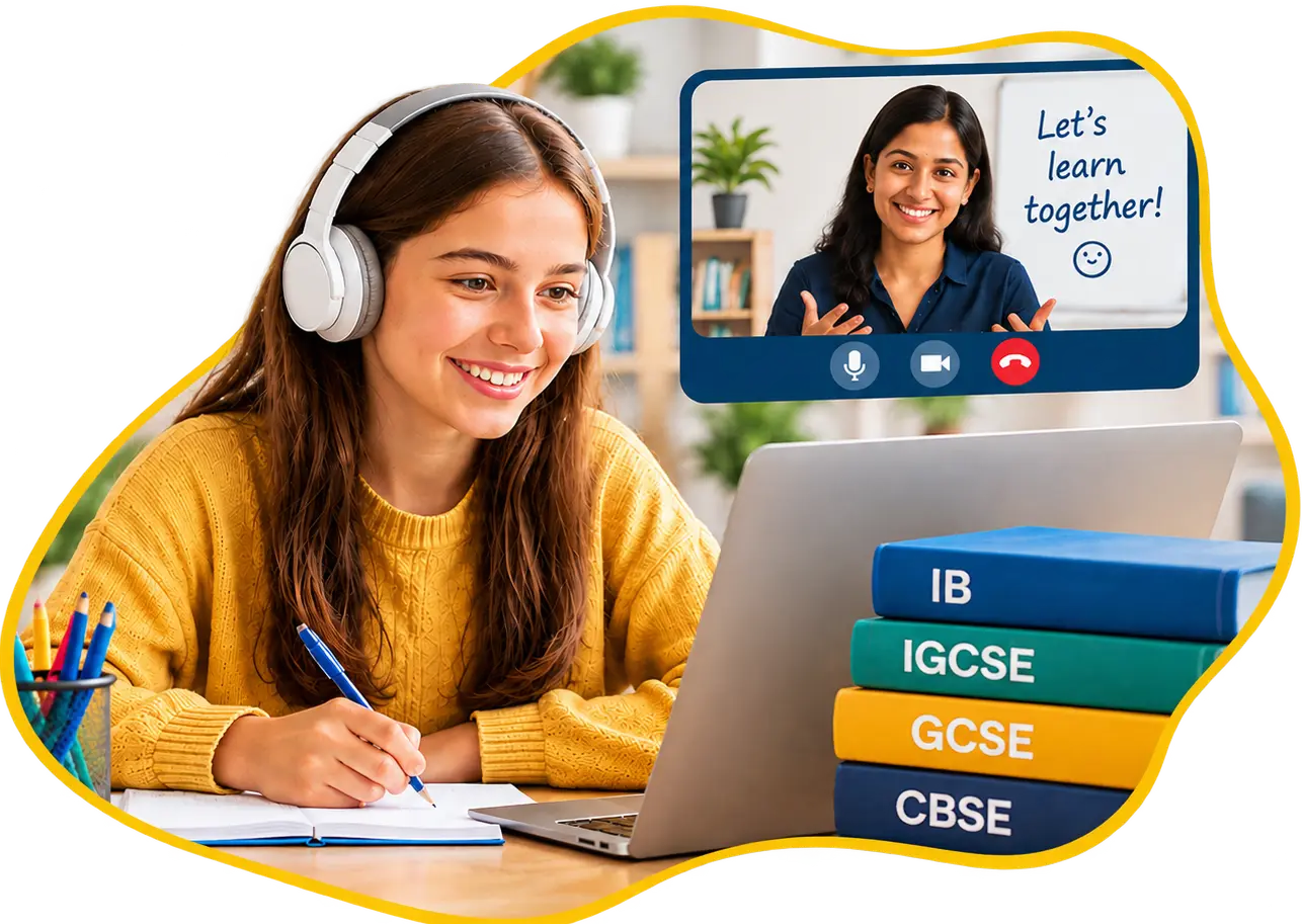 Student attending a live one-to-one online tutoring lesson from home in Europe