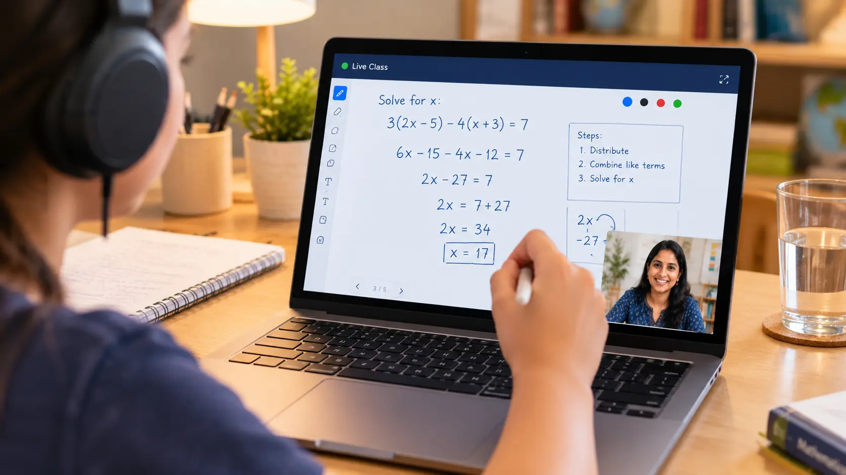 Interactive online whiteboard for math tutoring