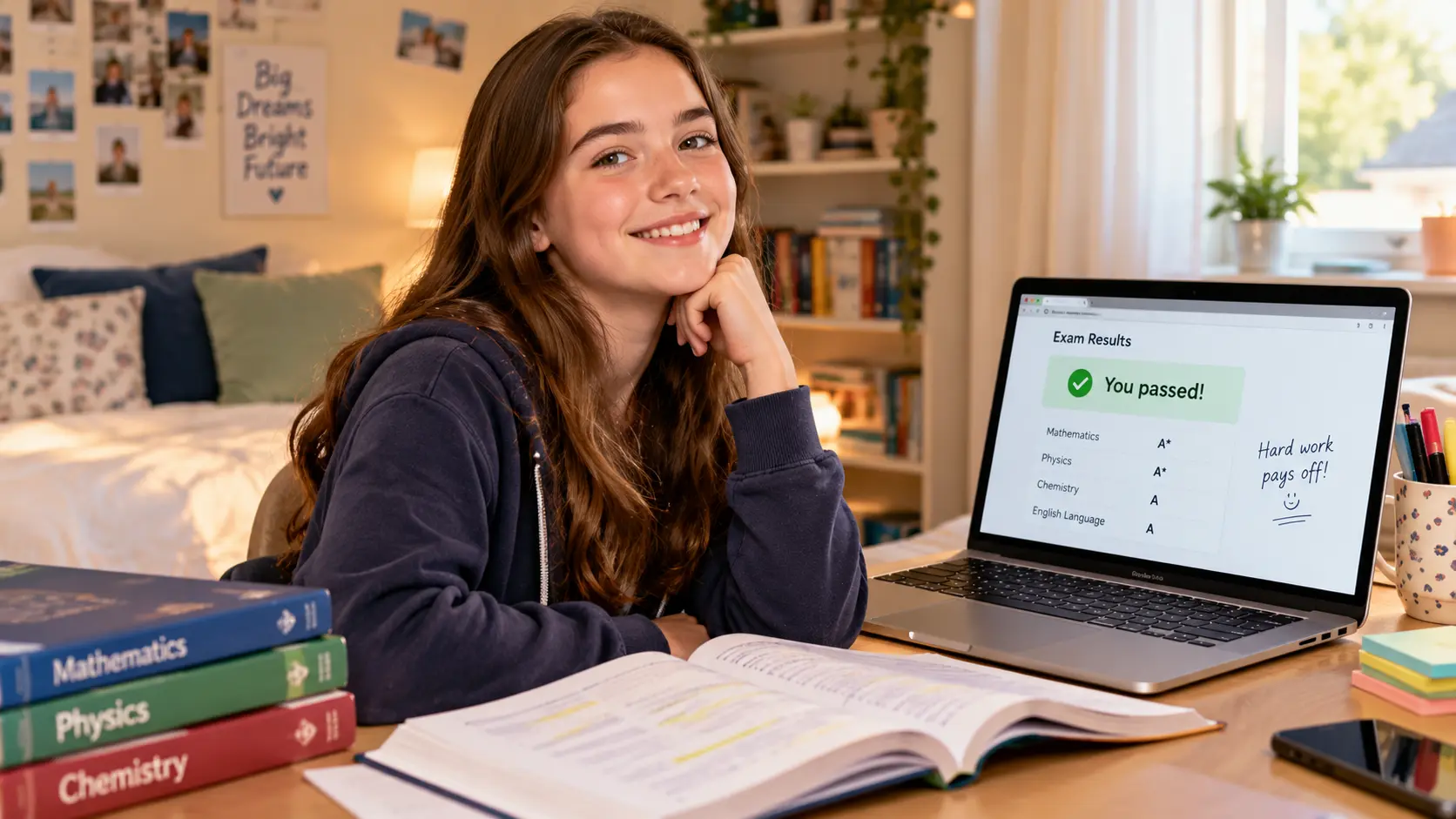 High school student achieving exam success